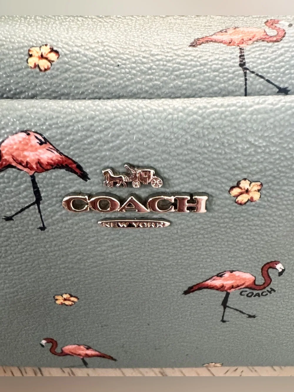 Coach Boxy Cosmetic Case 20 Flamingo Print Aquamarine F29374